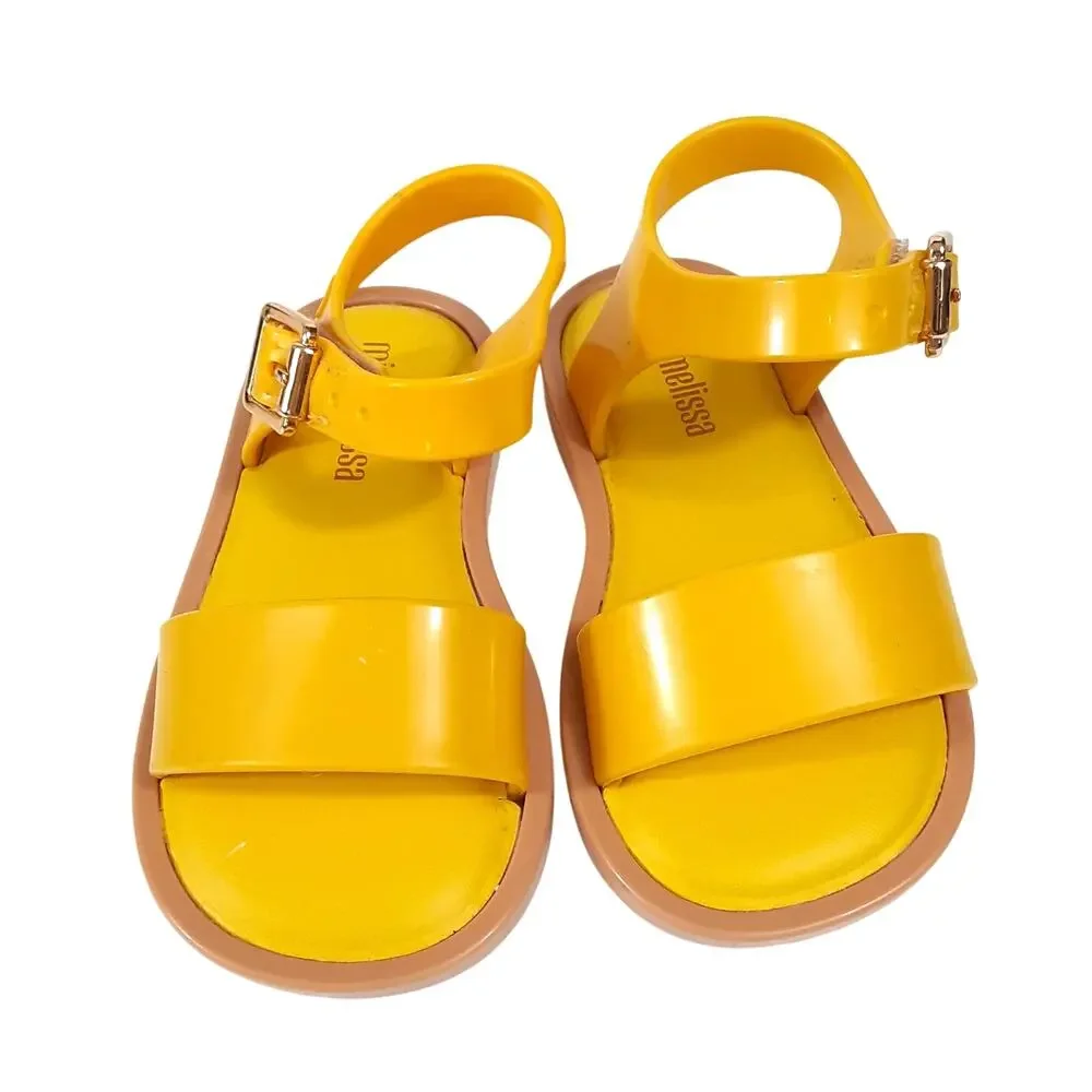 Mini Melissa Yellow Strappy Sandals Toddler 6 Hook and Loop Closure Adjustable